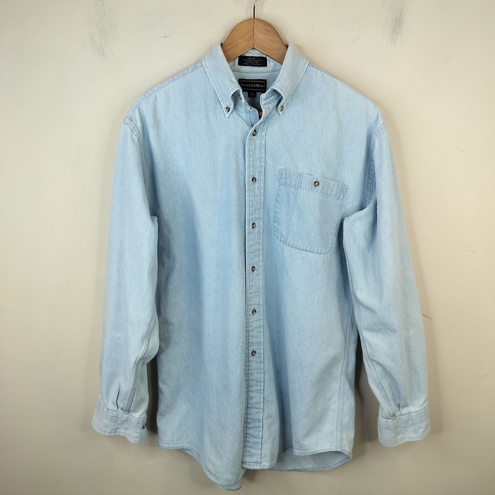 Preswick & Moore Vintage Denim Shirt Mens 15.5 32-33 Button Down Hong Kong